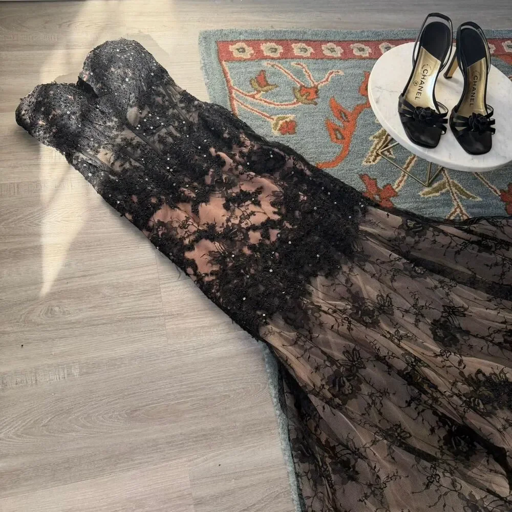 Y2K Sherri Hill Black lace strapless mermaid dress - Picture 5 of 6